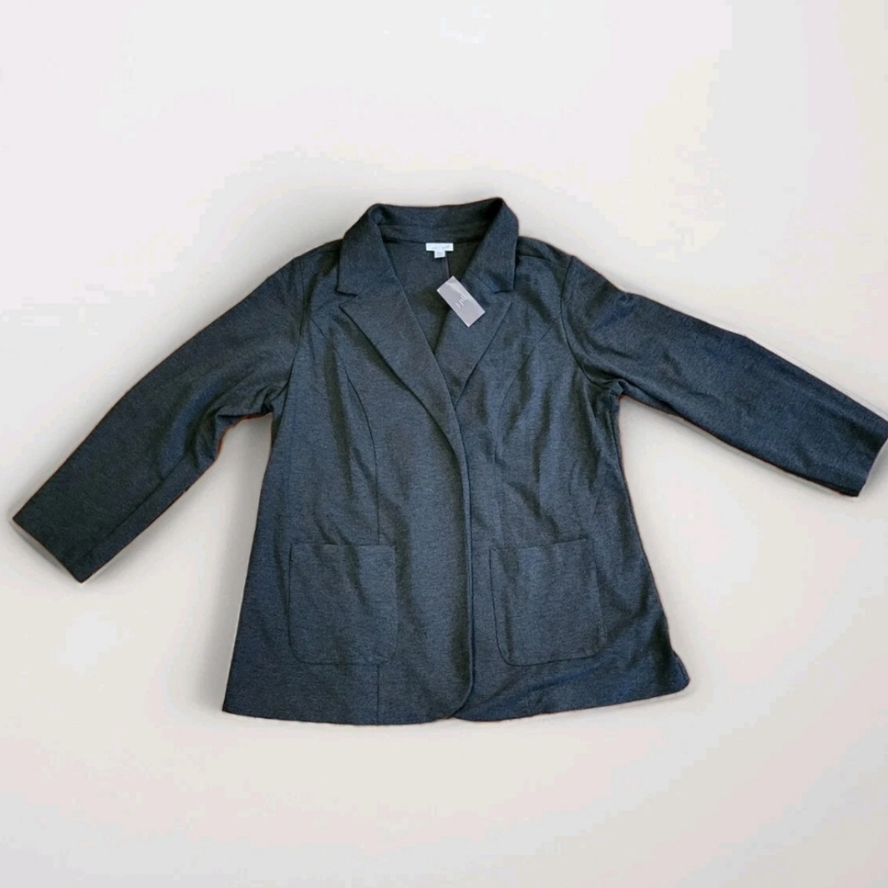 J Jill Womens Ponte Knit Blazer 2XL Open Front Pockets Charcoal Gray